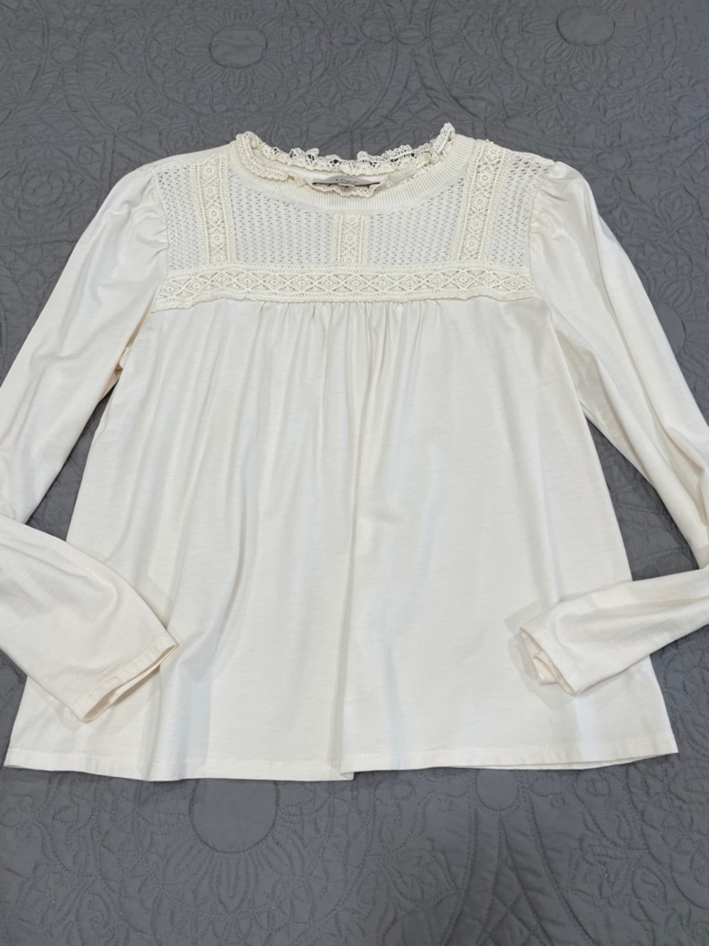 LOFT Cream Lace-Yoke Top M